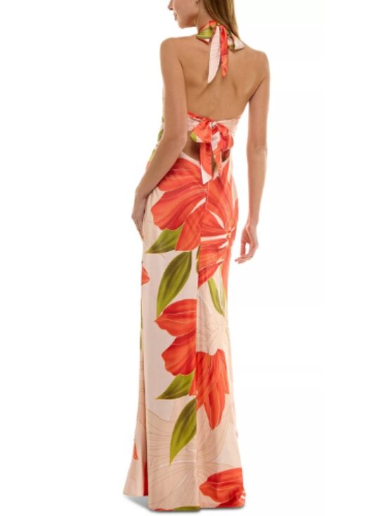 Seni & Cade Floor Length Satin Gown Peach Floral Juniors Size M - Picture 3 of 4